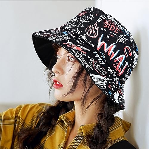 Packable Reversible Printed Bucket Hat Unisex for Men Women Beach Fisherman Cap - color: Black-2