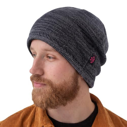 2 Pack Fleece Lined Beanie Hat Reversible Knit Skull Cap for Men Women - color: Black+mix Grey