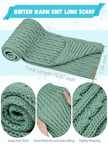 Winter Hat Scarf Gloves Set, Fleece Lined Cable Knit Pompom Hat Women Gift - color: Mint Green