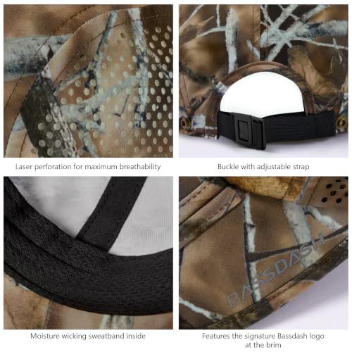 BASSDASH UPF 50+ Fishing Hat, Baseball Cap with Removable Neck Flap - color: Autumn Forest With Foldable Brim