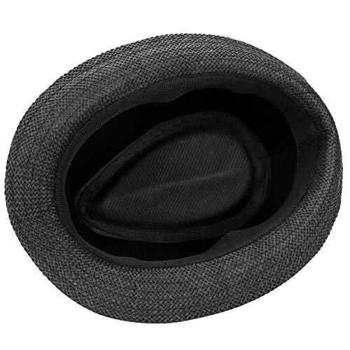 Straw Fedora Hat for Men Women Short Brim Trilby Hat Packable Roll Up Panama Jazz Cap Summer Beach Sun Cap - color: Black
