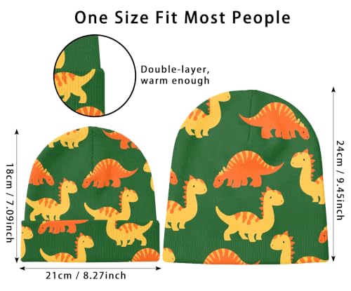 Kids Beanie Knit Hat Winter Unisex Cuffed Beanies Skull Cap Warm Double Layer Thick Acrylic Cute for Girls Boys - color: Dinosaur
