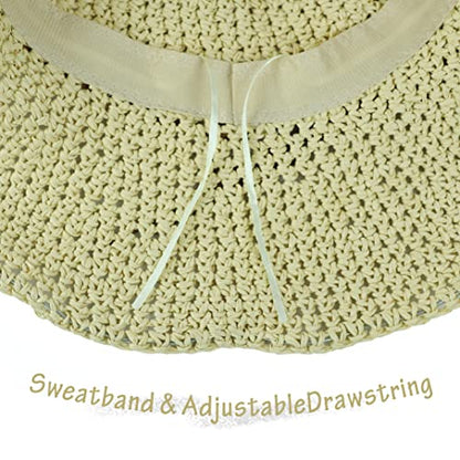 Women Sun Hat Wide Brim Floppy Beach Hat Breathable UV UPF 50+ Straw Hat Foldable Packable Summer Outdoor Cap - color: Beige