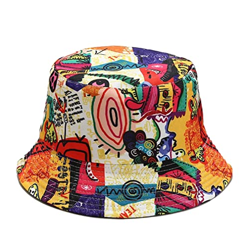Quanhaigou Bucket Hat for Men Women,Packable Reversible Printed Sun Hats,Fisherman Outdoor Summer Travel Hiking Beach Caps - color: Colorful Graffiti