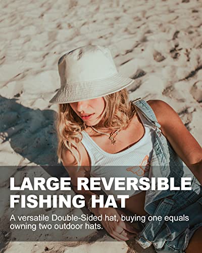 Zylioo XXL Bucket Hat for Big Heads, Reversible Fishing Sun Hat - color: Black-beige, size: XX-Large-3X-Large