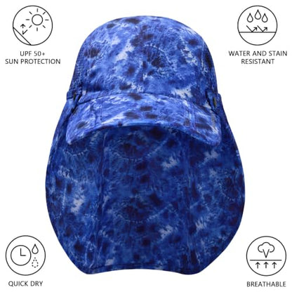 BASSDASH UPF 50+ Fishing Hat, Baseball Cap with Removable Neck Flap - color: Blue Camo With Foldable Brim