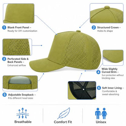 5 Panel Baseball Cap Quick Dry Mesh Snapback Hat for Women Men - color: Mustardgreen