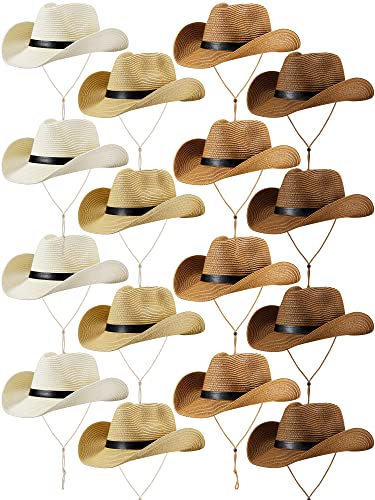 Mepase 12 Pcs Adults Straw Cowboy Hats for Women Men Western Hats Bulk