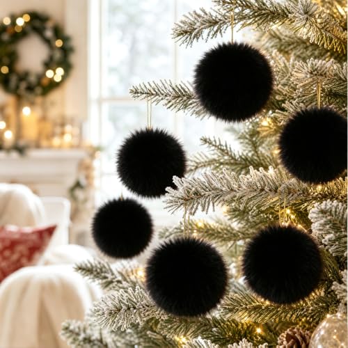 Fzxdfg 6Pieces Faux Furry Pom Pom Ball with Elastic Loop DIY Faux Fur Fluffy Ball for Hats Bags Key Chains Accessories 3.9inch/10CM (Black) - color: Black