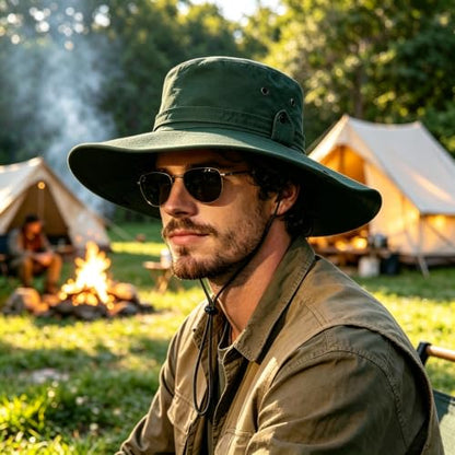 Sun Fishing Hat for Men UPF 50+ Wide Brim Boonie Hats for Summer - color: Army Green