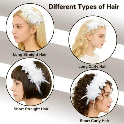 Fascinators for Women Ribbon Feather Tea Party Headwear - color: White
