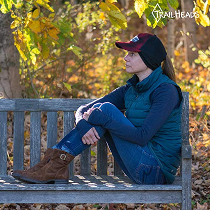 TrailHeads Women's Ponytail Trucker Hat, Running, Hiking & Outdoor Sports - color: Red Plaid W/Logo
