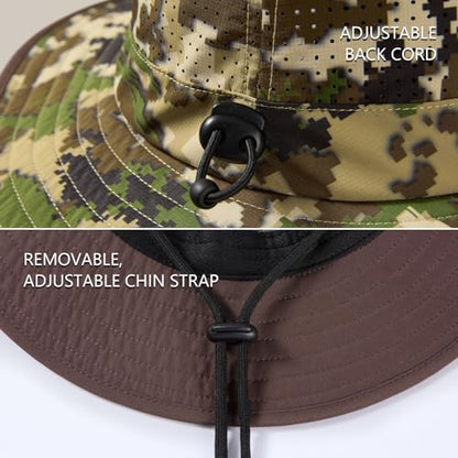 BASSDASH UPF 50+ Water-Resistant Fishing Bucket Hat with Laser Perforated Mesh Adjustable for Men Women Outdoor Hiking - color: Highland