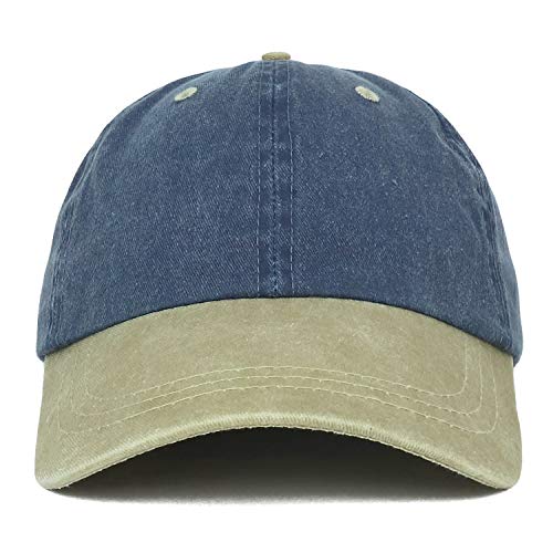 Trendy Apparel Shop Low Profile Unstructured Pigment Dyed Two Tone Baseball Cap - color: Navy Khaki