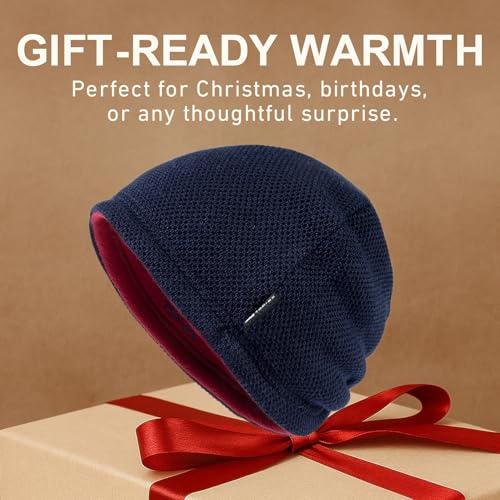 TOP-EX PolarWool™ Wool Beanie Hat for Men Women Fleece Lined Skull Cap Winter Knit Hat Watch Caps Reversible & Windproof - color: Navy Blue, size: X-Large-XX-Large