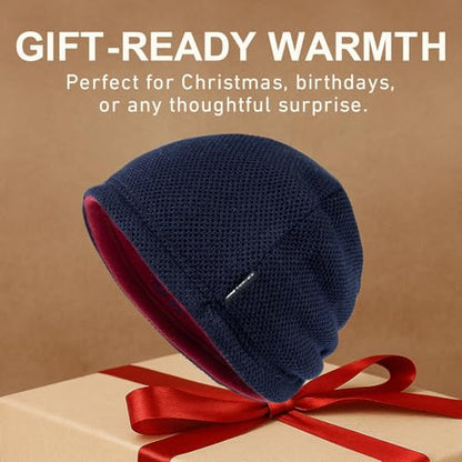 TOP-EX PolarWool™ Wool Beanie Hat for Men Women Fleece Lined Skull Cap Winter Knit Hat Watch Caps Reversible & Windproof - color: Navy Blue, size: X-Large-XX-Large