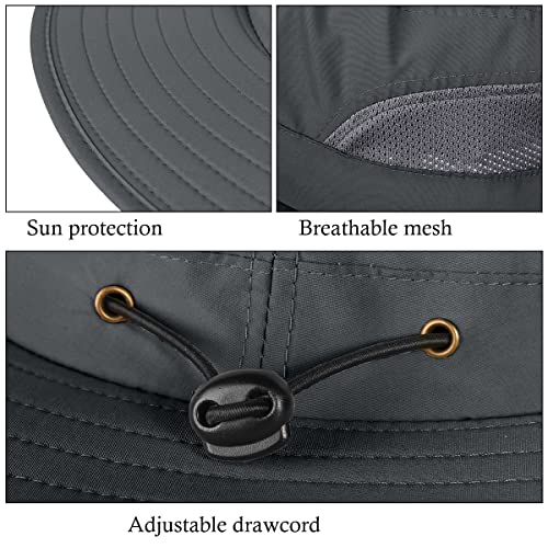 3 Pack Mens UPF 50+ Wide Brim Sun Hat with Neck Flap for Fishing Hiking Garden - color: 3 Pack Dark Grey＆light Grey＆khaki