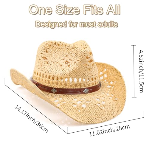 WQWOVRVO Cowboy Hat,Cowgirl Hat,Cowboy Hats for Women/Mens/Straw Wide with Shapeable Brim Cowboy Hat for Womens/White/Black. - color: Beige + Brown Calf Head