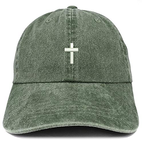 Trendy Apparel Shop Cross Embroidered Washed Cotton Adjustable Cap - color: Dark Green