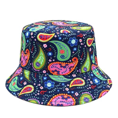 Quanhaigou Reversible Printed Bucket Hat,Summer Beach Outdoor Cap - color: Paisley Boho