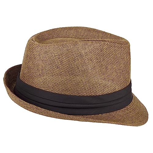 Gelante Summer Fedora Panama Straw Hats with Black Band - color: Tan, size: Small-Medium