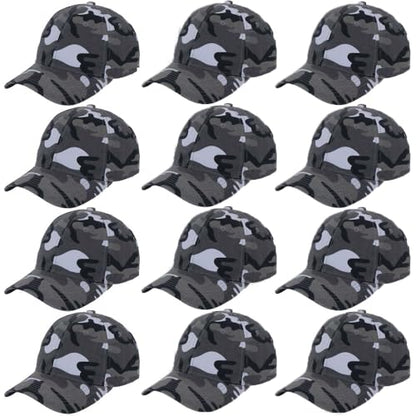 ZH Plain Adjustable Baseball Cap - Lot of 12 Unisex Blank Design Caps - color: Gray Camo