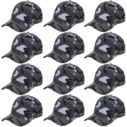 ZH Plain Adjustable Baseball Cap - Lot of 12 Unisex Blank Design Caps - color: Gray Camo