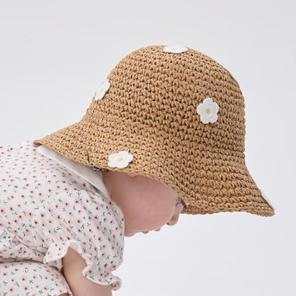 pureborn Baby Toddler Girls Straw Sun Hat Summer Beach Hat - color: Khaki Daisy, size: 6-24 Months