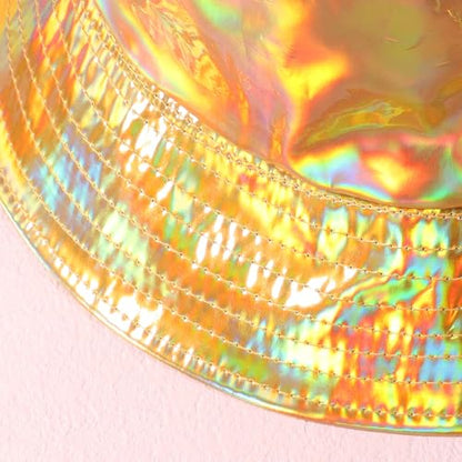 MILAKOO Rave Hologram Metallic Bucket Hat Reversible Cap Reflective Waterproof Rain Fisherman Hat - color: E: Gold