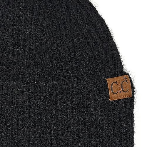 C.C Fuzzy Beanie for Women Unisex - Acrylic Stretchable Soft Warm Knit Winter Skully Hat - color: Recycled Yarn-black