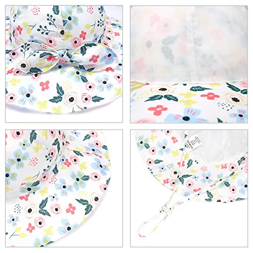 Toddler Kids Baby Girl Sun Hat Floppy Cotton Summer Hat 50+ SPF Protective - color: 202203/Flower/White, size: 12-24 Months