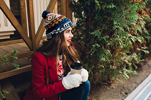 TINKUY Peru Alpaca Wool Winter Beanie, Handmade Bobble Hat, Unisex, One Size - color: Steel Blue
