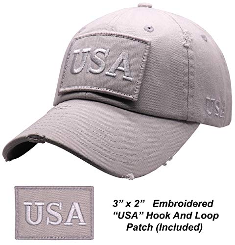 Antourage American Flag Unisex Baseball Hat for Men and Women | USA Flag Mesh Snapback Cap with 2 Patriotic Patches - color: (23) Light Grey