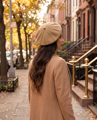 Women's Knitted Beret, French Style Double Layer Winter Autumn Warm and Soft Beanie Hat Cap - color: Z-dark Camel