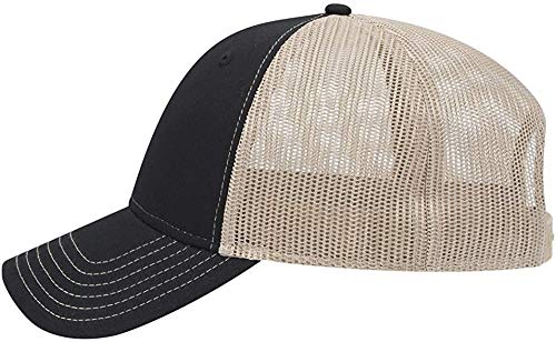Ashen Fane 6 Panel Low Profile Contrast Vertical Mesh Back Snapback Hat - color: Blk/Blk/Kha