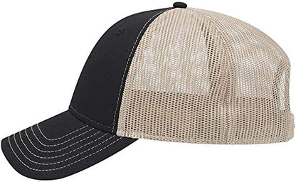 Ashen Fane 6 Panel Low Profile Contrast Vertical Mesh Back Snapback Hat - color: Blk/Blk/Kha