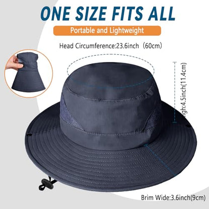 ZOORON Sun Hats for Men Women, Wide Brim Safari Hats UV Protection UPF50+ Waterproof Boonie Hats for Fishing Hiking Camping - color: 1pack-navy