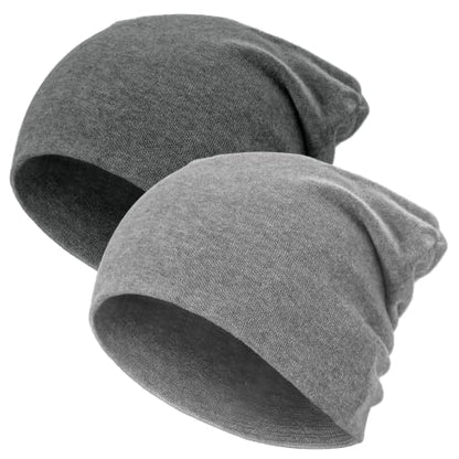 100% Cotton Thin Beanie Hat Women Men Soft Slouchy Chemo Skull Cap - color: 2pcs Dark Gray+light Gray