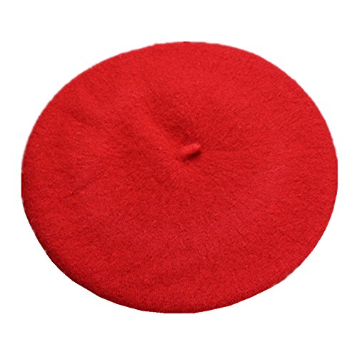Kids Girls Boys Solid Color Classic French Style Beret Beanie Hat - color: Red