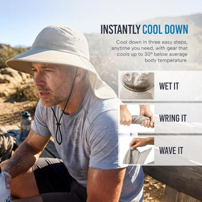 Cooling Sun Defender Sun Hat, UPF 50 UV Protection for Men Women, Wide Brim Outdoor Hat for Hiking, Fishing, Beach, Gardening - color: Oatmeal