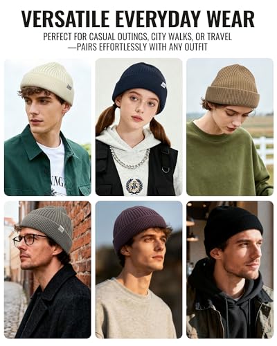 Clakllie Trawler Beanie Watch Hat Knit Cuffed Skullcap Roll-up Edge Stocking Hats Rolled Cuff Knitted Hat Ski Cap - color: Cdus-hkn01-khaki