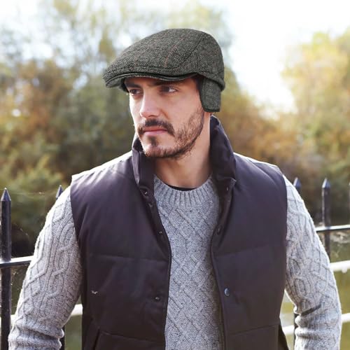 DOCILA Ivy Cap for Men Retractable Invisible Earflap Caps Warm Outdoor Ear Cover Wool Blend Beret Flat Newsboy Gatsby Hats - color: Darkgrey