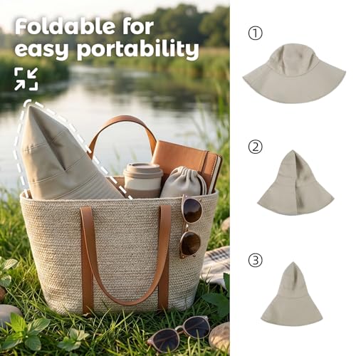 Womens Wide Brim Sun Hat UPF 50+ Foldable Bucket for Beach Travel - color: Khaki