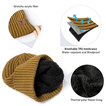 OZERO Winter Beanie for Men Women,Thermal Knit Soft Fleece Lined Hats - color: Brown