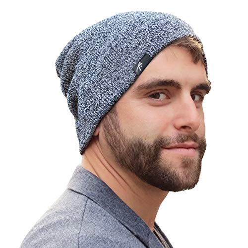 Grace Folly Slouchy Beanie for Men & Women, Cuffed Acrylic Knit Winter Hat - color: Black Heather