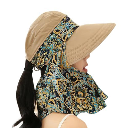 Fashion Multifunctional UPF 50+ UV Sun Protection Breathable Face Neck Flip Folding Sun Hat for Women - color: Khaki