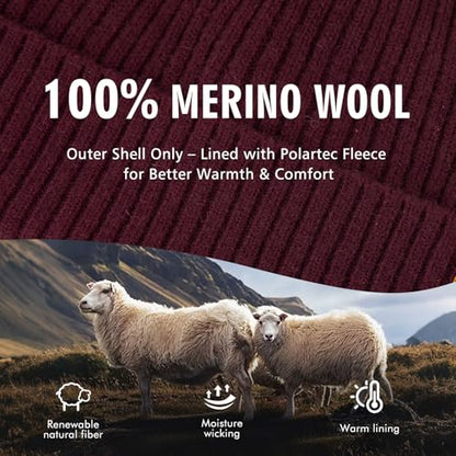 TOP-EX 100% Australian Merino Beanie, S/M-XL/XXL, Polartec Fleece Lined - color: Te94586_red, size: X-Large-XX-Large