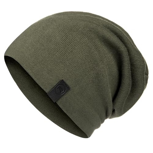 Warm Slouchy Beanie Hat - Deliciously Soft Daily Beanie in Fine Knit - color: Army Green