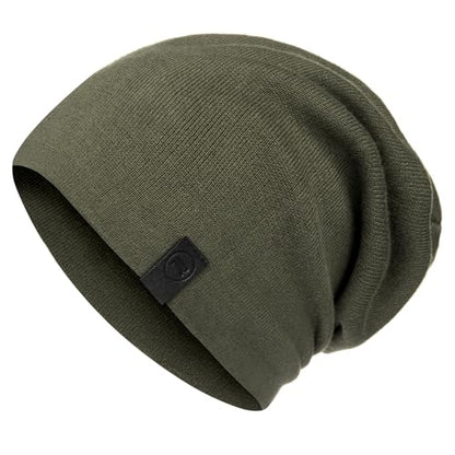 Warm Slouchy Beanie Hat - Deliciously Soft Daily Beanie in Fine Knit - color: Army Green