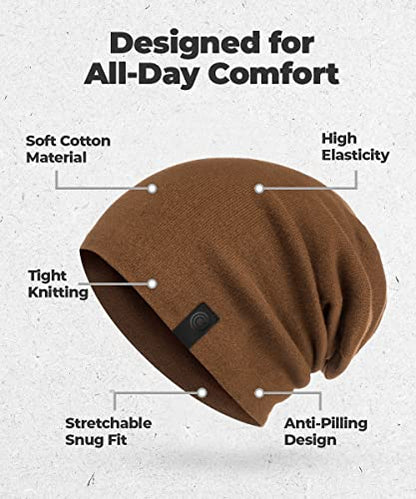 Warm Slouchy Beanie Hat - Deliciously Soft Daily Beanie in Fine Knit - color: Brown - 1